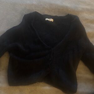 Aeropostale Black V-Neck Fuzzy Button-Up Sweater
